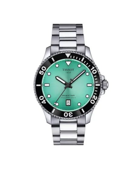Tissot Seastar 1000 40mm Watch with Turquoise Dial and Steel Strap