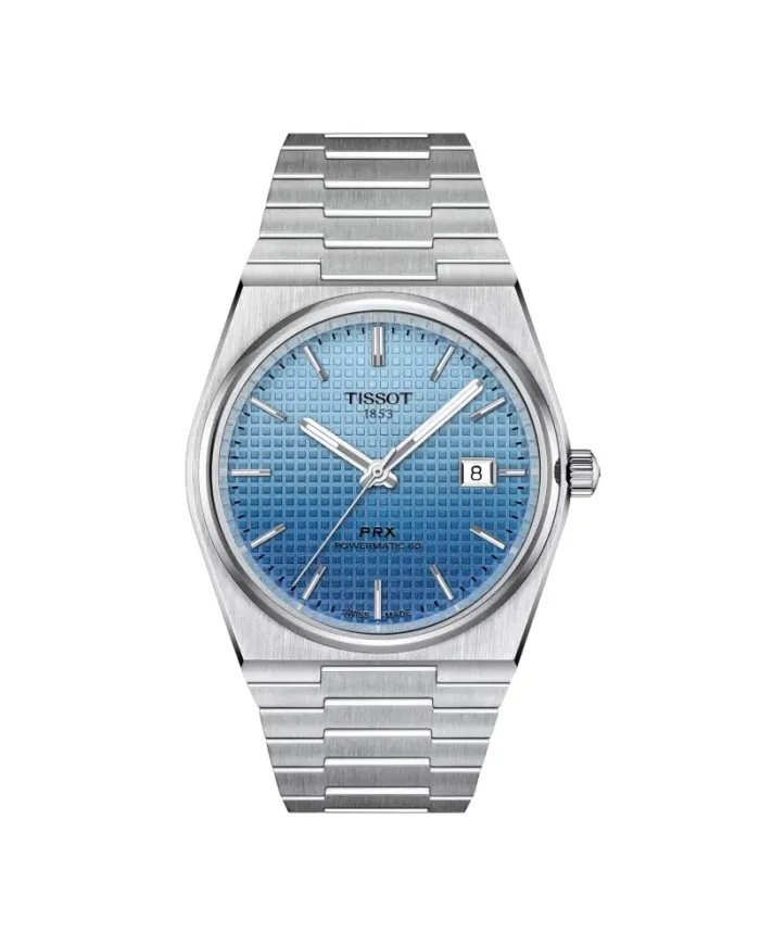 Montre Tissot PRX Powermatic 80 avec cadran bleu dégradé et bracelet en acier de 40 mm