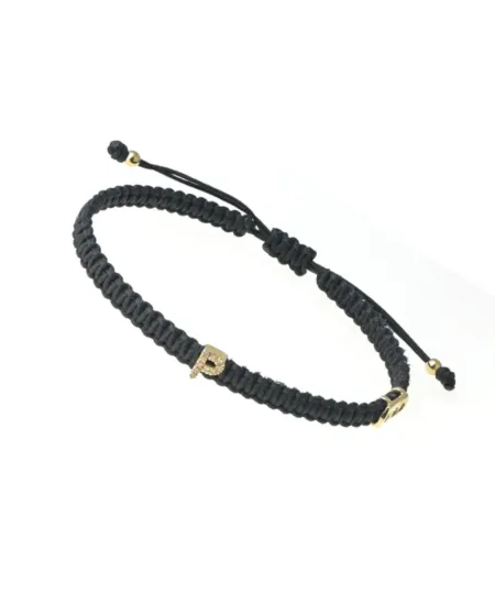 Bracelet ABC Concordia Jewellery avec cordon noir et lettre « P » en or jaune et diamants