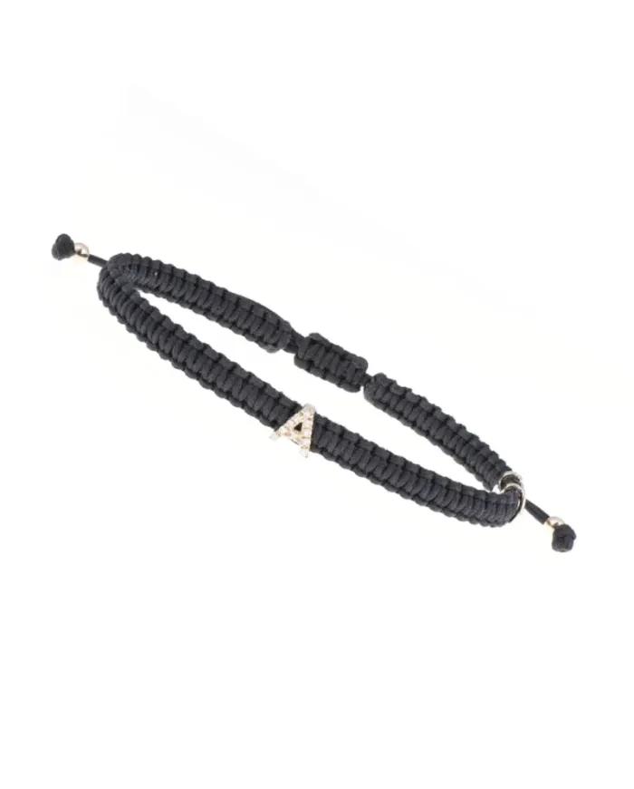 Bracelet ABC Concordia Jewellery avec cordon noir et lettre « A » en or jaune et diamants