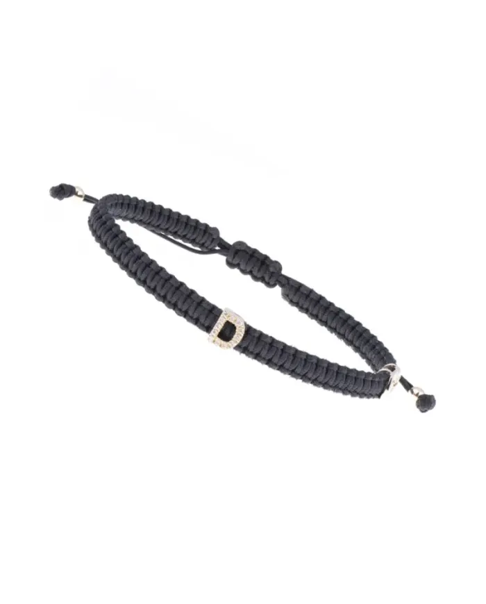 Concordia Jewellery ABC Bracelet with Black Cord and Letter "D" in Yellow Gold and Diamonds
