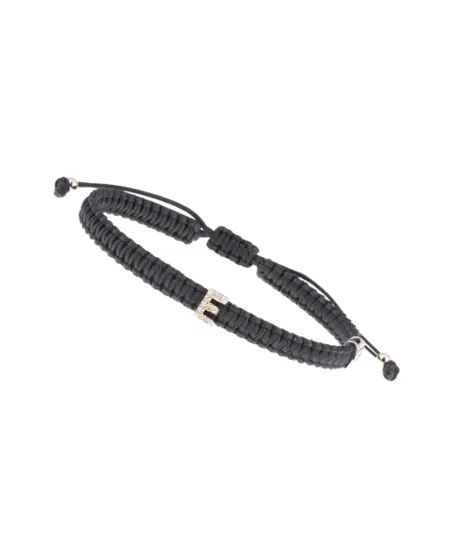Bracciale Concordia Jewellery ABC con Cordino Nero e Lettera "E" in Oro Giallo e Diamanti