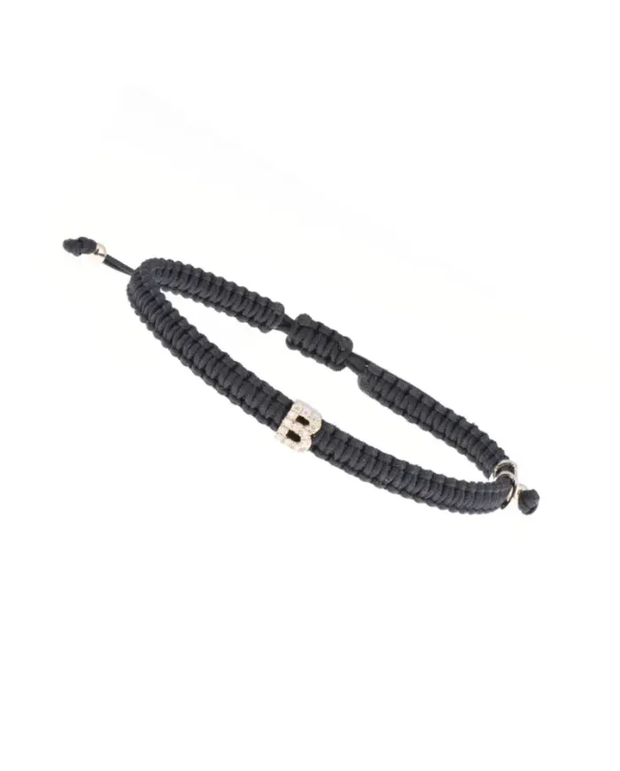 Bracelet ABC Concordia Jewellery avec cordon noir et lettre « B » en or jaune et diamants
