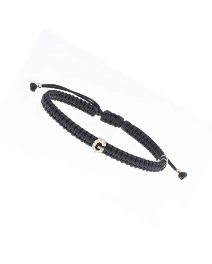 Bracelet ABC Concordia Jewellery avec cordon noir et lettre « G » en or jaune et diamants