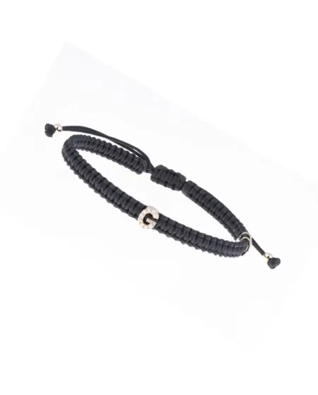 Bracciale Concordia Jewellery ABC con Cordino Nero e Lettera "G" in Oro Giallo e Diamanti