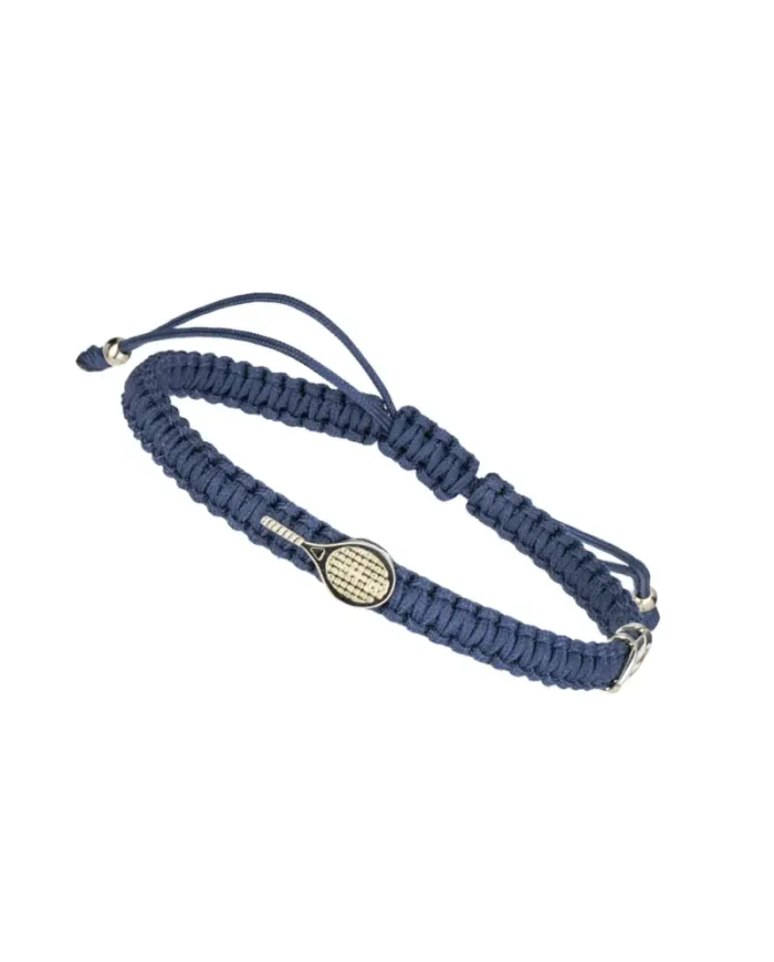 Bracciale Concordia Jewellery Indole con Cordino Blu e Racchetta Tennis in Oro Giallo