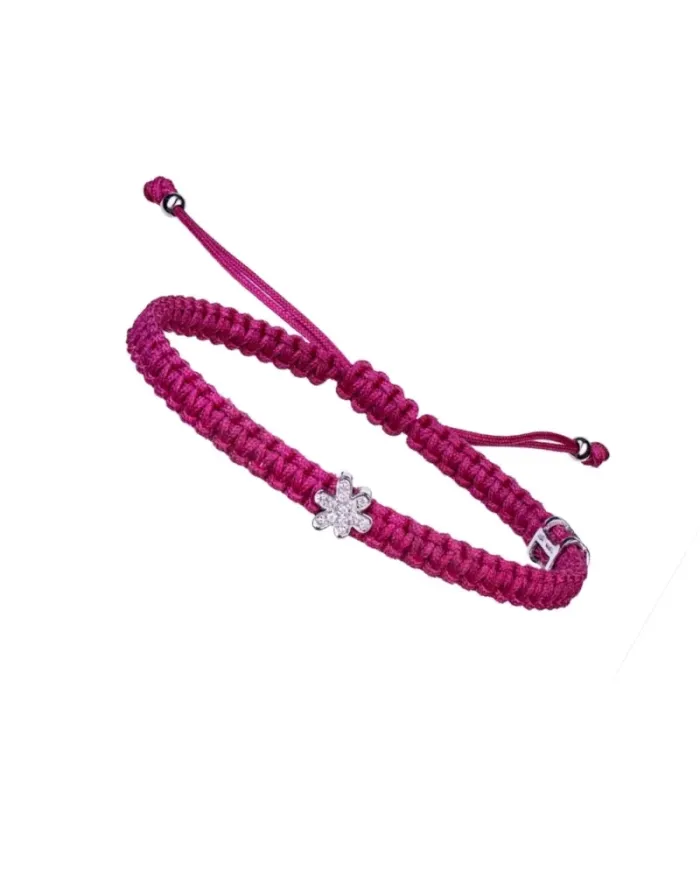 Concordia Jewellery Indole Bracelet with Pink Cord and Flower in White Gold and Diamonds