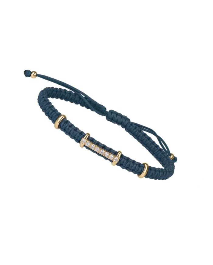 Bracciale Concordia Jewellery Heritage Cordino Blu Navy e Elementi in Oro Giallo con Diamanti