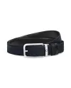 Ceinture Montblanc en cuir grainé bleu et lisse noir avec boucle rectangulaire 35 mm