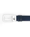Cintura Montblanc in Pelle Blu Granulata e Nera Liscia con Fibbia Rettangolare 35 mm