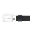Ceinture Montblanc en cuir grainé bleu et lisse noir avec boucle rectangulaire 35 mm