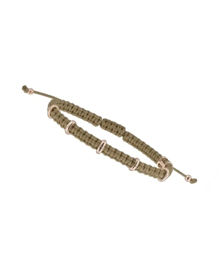 Bracciale Concordia Jewellery Jump con Cordino Verde Oliva e 5 Elementi Ovali in Oro Rosa