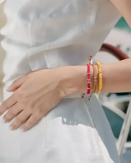 Bracciale Concordia Jewellery Bridge con Cordino Grigio e Elementi in Oro Rosa con Diamanti