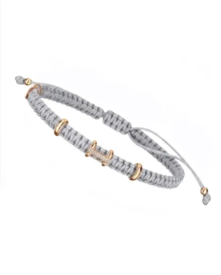 Bracciale Concordia Jewellery Bridge con Cordino Grigio e Elementi in Oro Rosa con Diamanti