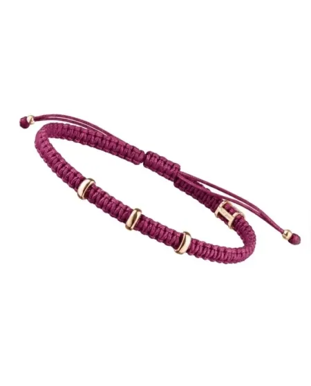 Bracelet de jonction Concordia Jewellery avec cordon magenta et 3 éléments ovales en or jaune