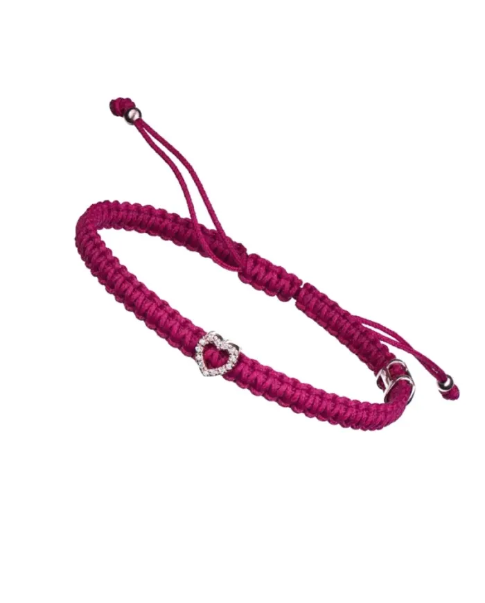 Bracelet Indole de Concordia Jewellery avec cordon rose et cœur en or jaune et diamants