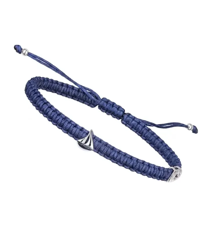 Bracciale Concordia Jewellery Indole con Cordino Blu Navy e Vela in Oro Bianco