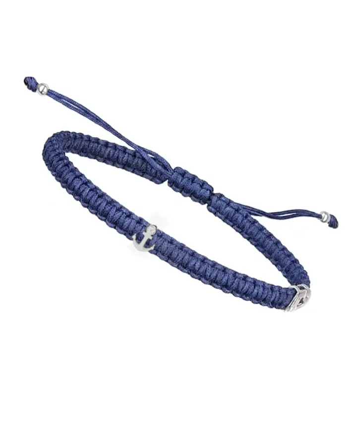 Concordia Jewellery Indole Navy Blue Cord Bracelet with White Gold Anchor and Diamond