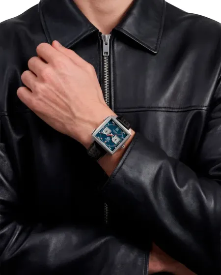 Tag Heuer Monaco Automatic Chronograph in Titanium with Blue Dial and Leather Strap