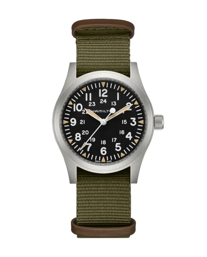 Hamilton Khaki Field Mechanical Black Watch with 42mm Fabric NATO Strap
