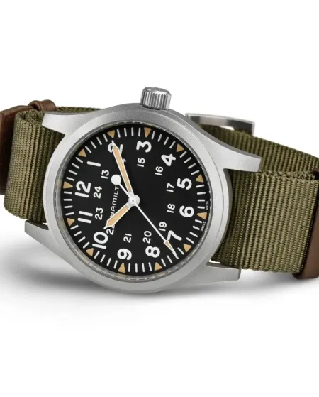 Orologio Hamilton Khaki Field Mechanical Nero con Cinturino Nato in Tessuto 42 mm