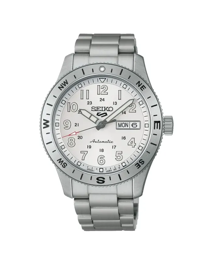Seiko 5 Sports Field Watch White Dial Steel Strap