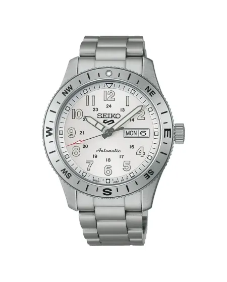 Seiko 5 Sports Field Watch White Dial Steel Strap