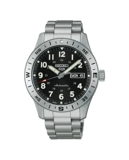 Montre de sport Seiko 5, cadran noir, bracelet en acier