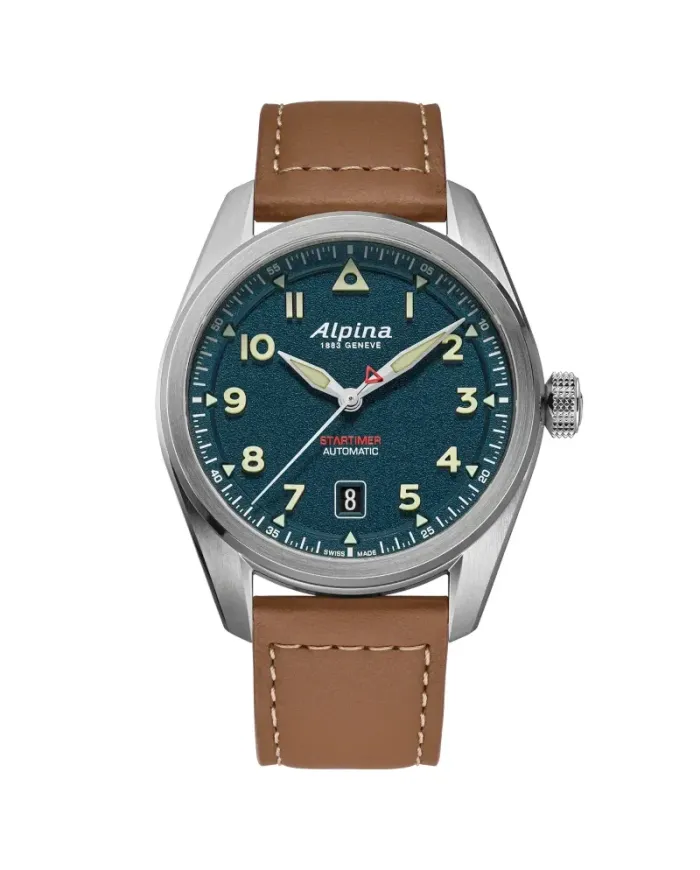 Alpina Pilot Startimer Automatic Blue Watch with Leather Strap 40mm