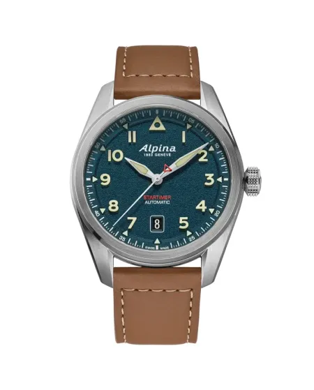 Montre Alpina Pilot Startimer Automatique Bleue avec Bracelet en Cuir 40 mm