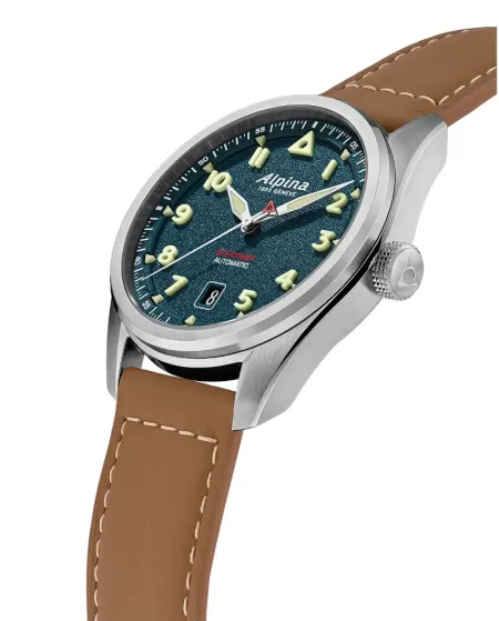 Alpina Pilot Startimer Automatic Blue Watch with Leather Strap 40mm
