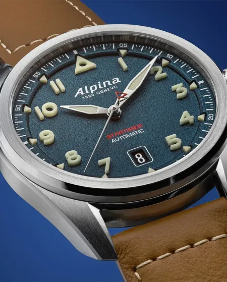 Alpina Pilot Startimer Automatic Blue Watch with Leather Strap 40mm