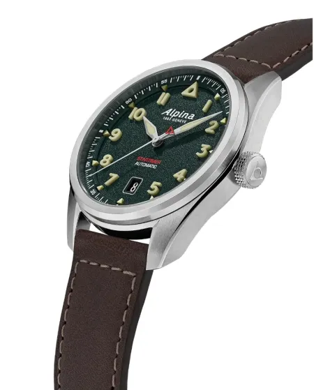 Montre Alpina Pilot Startimer Automatique Verte avec Bracelet en Cuir de 40 mm