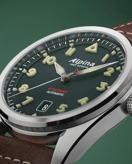 Alpina Pilot Startimer Automatic Green Watch with 40mm Leather Strap