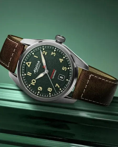 Alpina Pilot Startimer Automatic Green Watch with 40mm Leather Strap