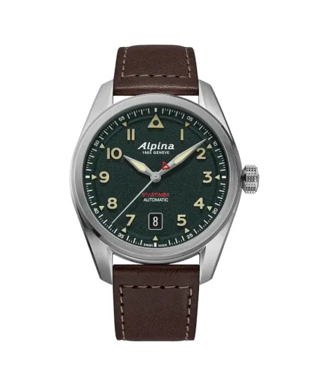 Montre Alpina Pilot Startimer Automatique Verte avec Bracelet en Cuir de 40 mm