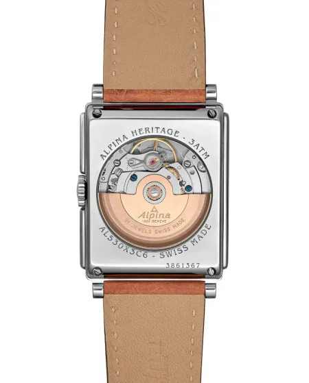 Montre Alpina Heritage Carrée Automatique Bleue avec bracelet en cuir