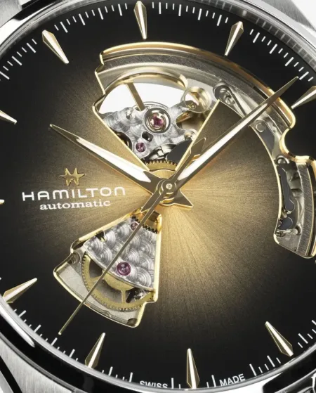 Montre Hamilton Jazzmaster Open Heart automatique, bracelet en cuir argenté, 40 mm