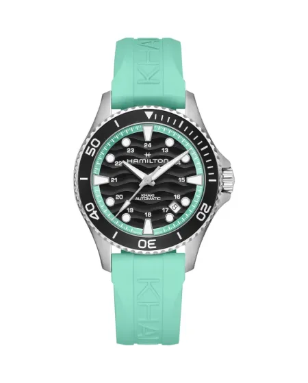 Montre Hamilton Khaki Navy Scuba Auto à bracelet en caoutchouc turquoise
