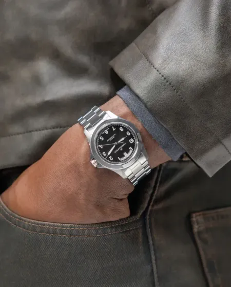Montre Hamilton Khaki Field King en acier inoxydable noir 40 mm