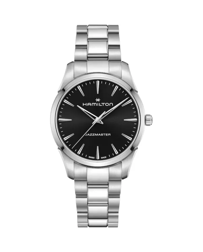 Hamilton Jazzmaster Quartz Watch with Black Dial and Steel Strap 40mm