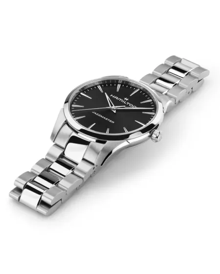 Hamilton Jazzmaster Quartz Watch with Black Dial and Steel Strap 40mm