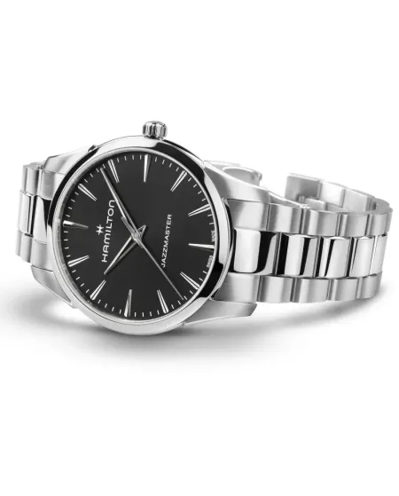 Hamilton Jazzmaster Quartz Watch with Black Dial and Steel Strap 40mm