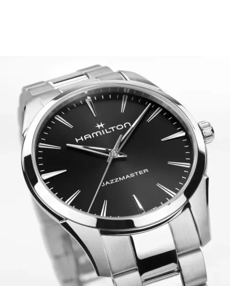 Montre Hamilton Jazzmaster Quartz avec cadran noir et bracelet en acier 40 mm