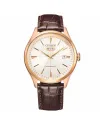 Montre Citizen C7 mécanique plaquée or rose avec cadran blanc et bracelet en cuir 40 mm