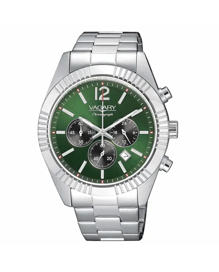 Chronographe Vagary Timeless, cadran vert, bracelet en acier