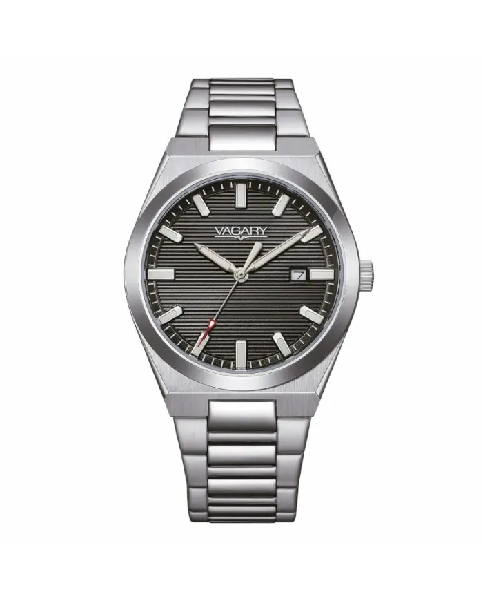 Montre Vagary Timeless, cadran noir, bracelet en acier, 38 mm