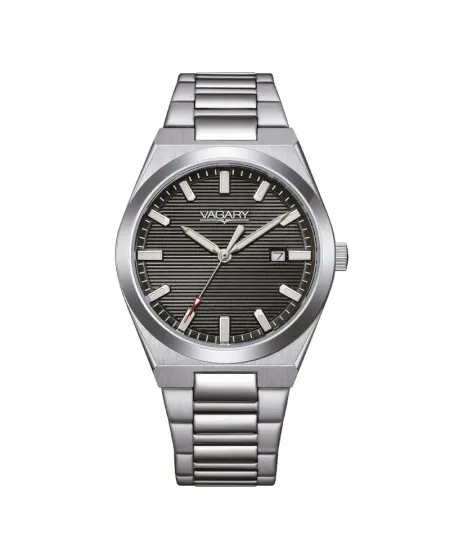 Montre Vagary Timeless, cadran noir, bracelet en acier, 38 mm
