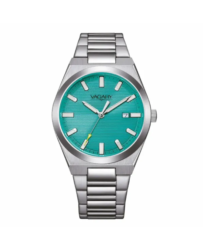 Montre Vagary Timeless, cadran turquoise, bracelet en acier, 38 mm