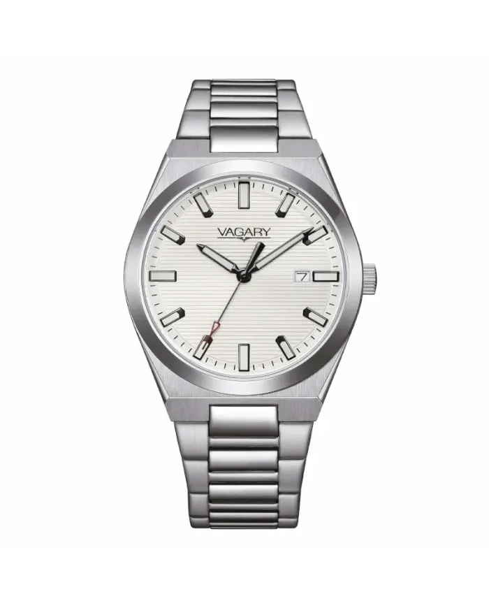 Montre Vagary Timeless, cadran blanc, bracelet en acier, 38 mm